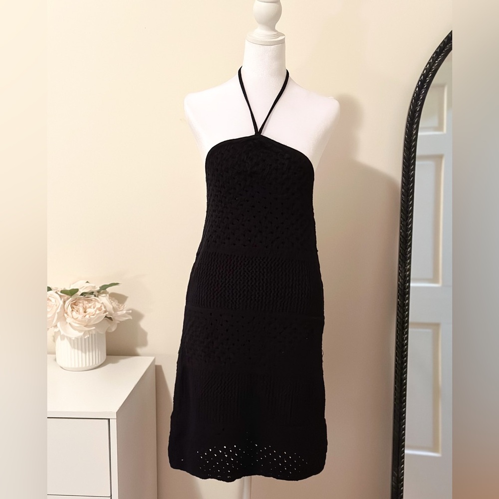Old Navy Black Halter Dress | Stretch Knit | Little Black Dress